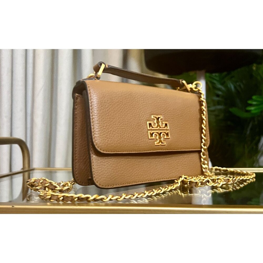 TORY BURCH CAMEL BROWN BRITTEN WITH GOLD HARDWARE HANDBAG - Picture 6 of 13